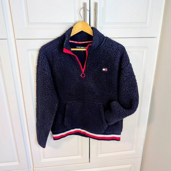 Tommy Hilfiger Women's Sport Sherpa 1/4 Zip Pullover | Navy, Size Medium - Picture 1 of 10